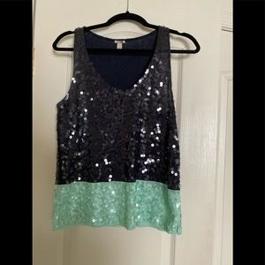 Jcrew full sequin tank top turquoise/ blue.